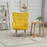 HOMCOM Velvet-Touch Tufted Wingback Accent Armchair with Wooden Legs – Living Room and Bedroom Chair, Yellow
