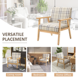 HOMCOM Modern Linen-Feel Accent Chair with Checked Seat Cushion & Open Frame – Beige