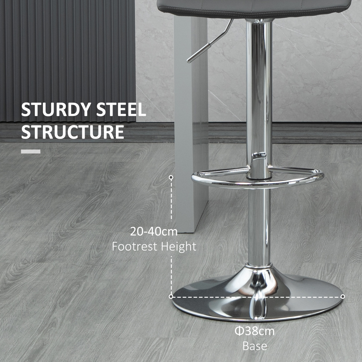 HOMCOM Set of 2 Adjustable Swivel Breakfast Bar Stools with Footrest – Soft Grey Upholstery
