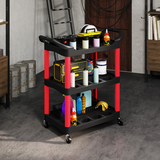 HOMCOM 3-Tier Rolling Tool Cart with Wheels and Side Handles – Garage & Workshop Storage Trolley, Black