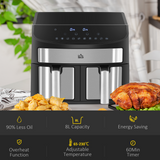 HOMCOM 8L Dual Basket 10-in-1 Air Fryer with Sync Cook and Sync Finish, 2400W – Oil-Free Cooking