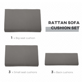 7-Piece Outdoor Rattan Cushion Set with Zip Covers – Patio Seat & Back Pads, Grey