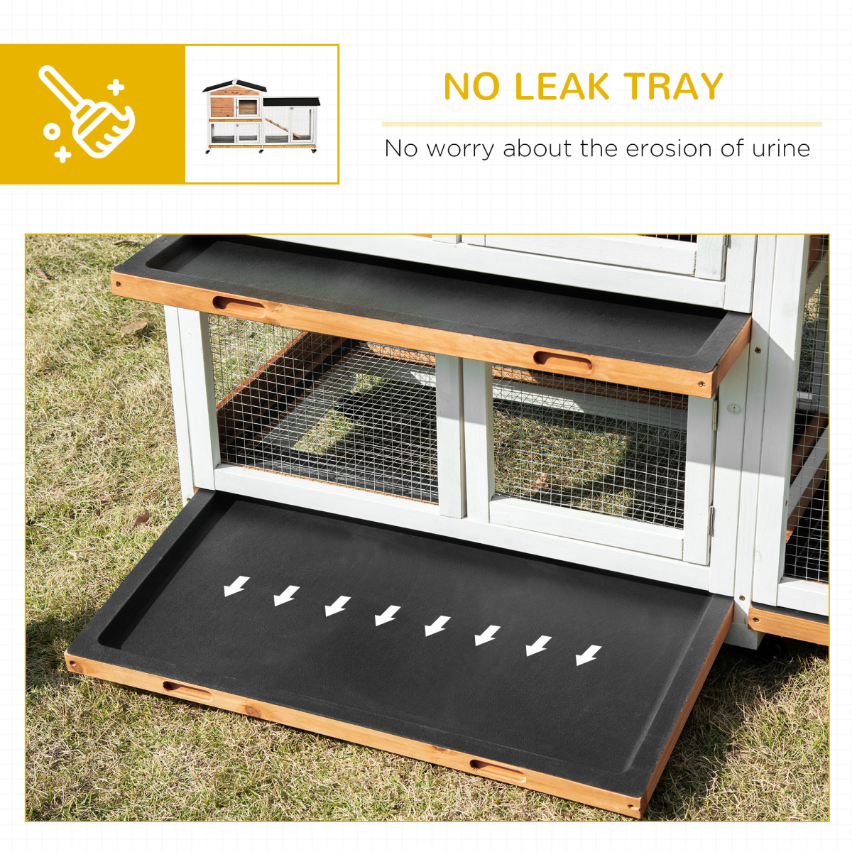 PawHut Wooden Rabbit Hutch & Guinea Pig Cage with Wheels, Run, Slide-Out Tray & Ramp – Two-Floor Outdoor House