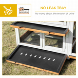 PawHut Wooden Rabbit Hutch & Guinea Pig Cage with Wheels, Run, Slide-Out Tray & Ramp – Two-Floor Outdoor House