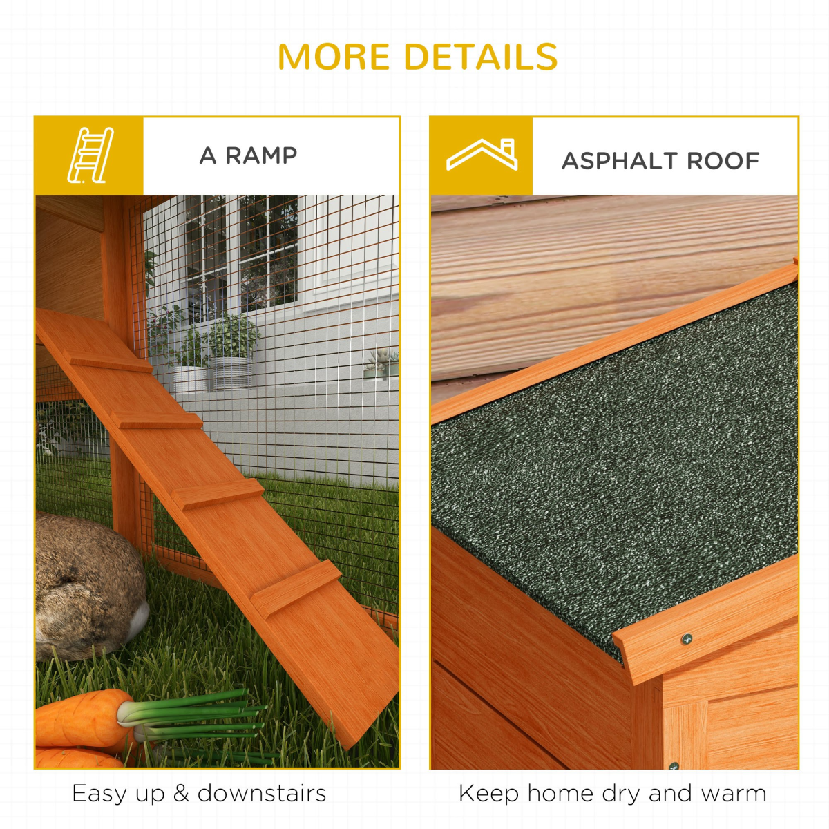 PawHut Wooden Rabbit Hutch with Run, Ramp & Slide-out Tray – Weatherproof Outdoor Pet House, Orange