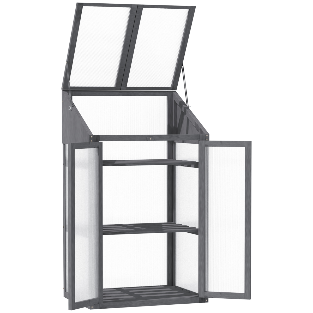 Outsunny Wooden Cold Frame Greenhouse with 3 Slatted Shelves & Double Doors – Grow House, Grey
