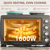HOMCOM 36L Countertop Toaster Oven with 2 Hot Plates – Grill, Roast & Bake, Mini Kitchen Cooker