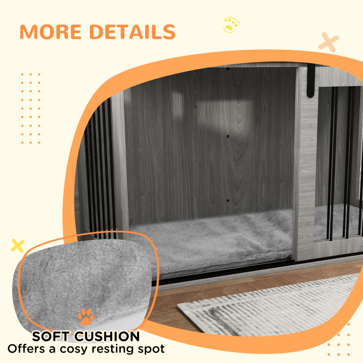 PawHut Dog Crate Furniture with Removable Cushion – Side Table Kennel with Barn Door for Extra Large Dogs, Grey