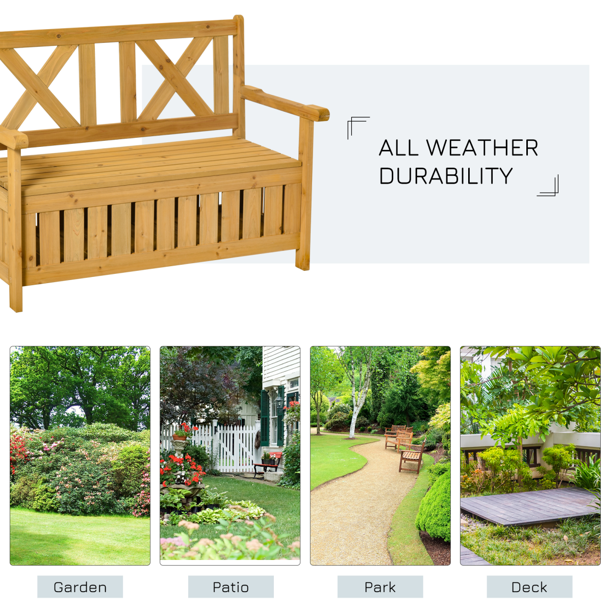 Outsunny 2-Seater Garden Storage Bench – Fir Wood Outdoor Patio Seating with Under-Seat Storage