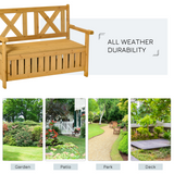 Outsunny 2-Seater Garden Storage Bench – Fir Wood Outdoor Patio Seating with Under-Seat Storage