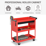 3-Tier Rolling Tool Trolley Cart with Drawer & Lockable Castors – Workshop Storage, Red