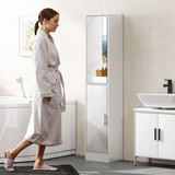 kleankin Tall Bathroom Cabinet with Mirror Door – Narrow Storage with Adjustable Shelves, High Gloss White