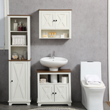 kleankin Freestanding Under Sink Bathroom Cabinet with Double Doors and Open Shelf – Farmhouse Style, White