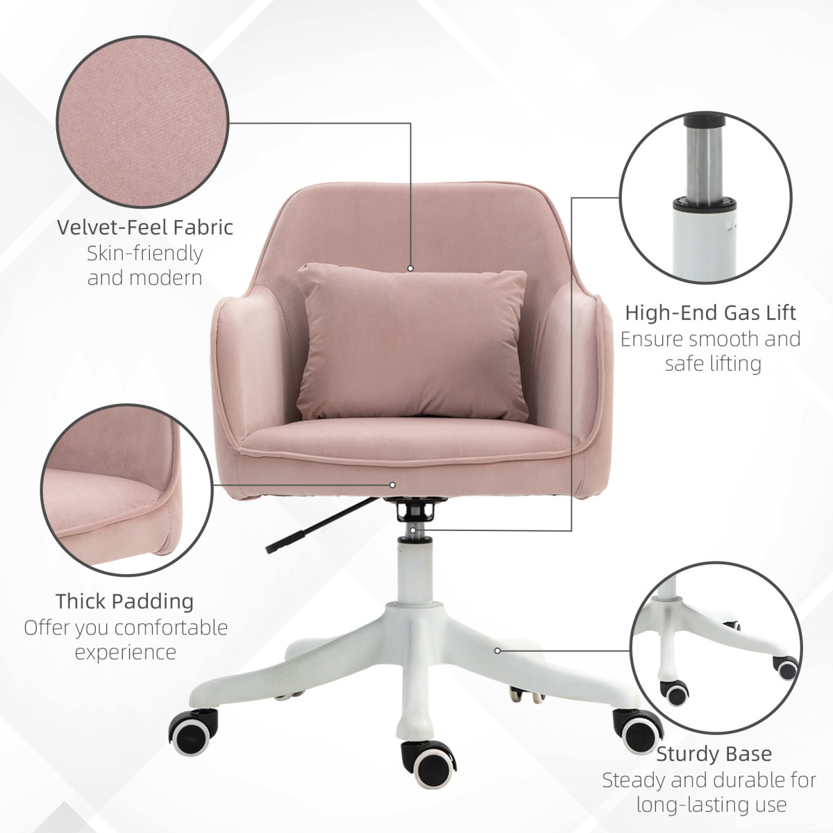 Vinsetto Velvet-Feel Office Chair with Rechargeable Massage Lumbar Pillow – Tub Back Swivel Desk Chair