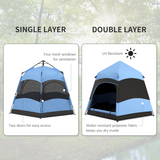 Outsunny 4 Person Pop Up Tent with 2 Doors & Mesh Windows – Camping & Festival Shelter, Blue and Black