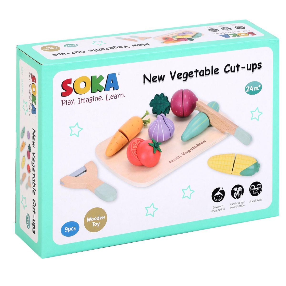 SOKA Wooden Cutting Vegetables Play Set, 9 Pieces – Pretend Play Kitchen Toy for Kids