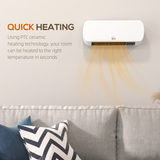 HOMCOM Wall Mounted Electric Heater, 2000W PTC Ceramic with Remote & 12-Hour Timer – White