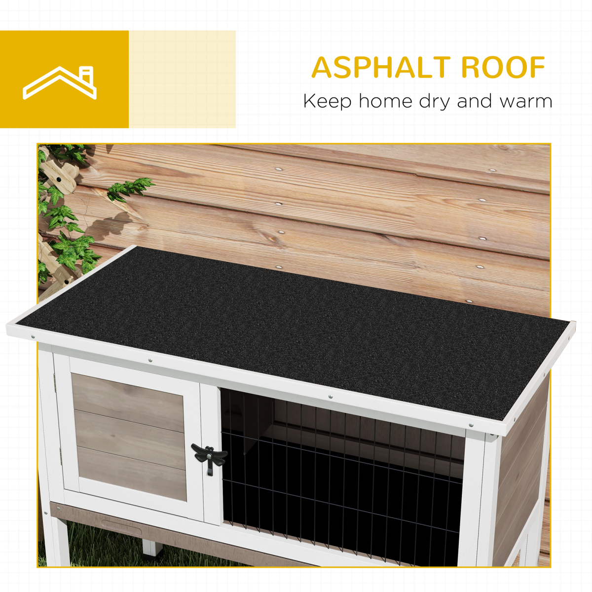 PawHut Large Elevated Wooden Rabbit Hutch with Asphalt Roof and Removable Tray – Indoor Outdoor Pet House