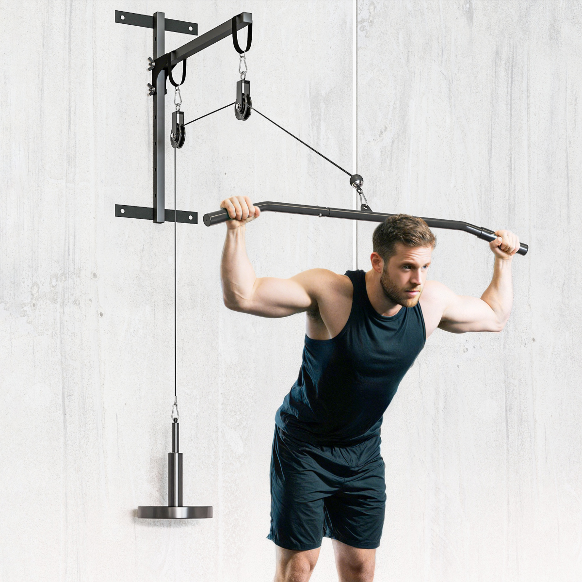SPORTNOW Weight Cable Pulley System with Universal Loading Pin & Attachments – Home Gym Lat Pull-Down Kit, Red