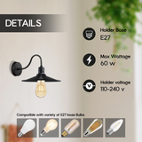 LEDSone Vintage Wall Sconce with Black Cone Metal Shade – E27 Retro Wall Light for Home, Restaurants & Cafés