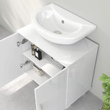 HOMCOM High Gloss Freestanding Under Sink Bathroom Cabinet with U-Shape Cut-Out and Middle Shelf – White