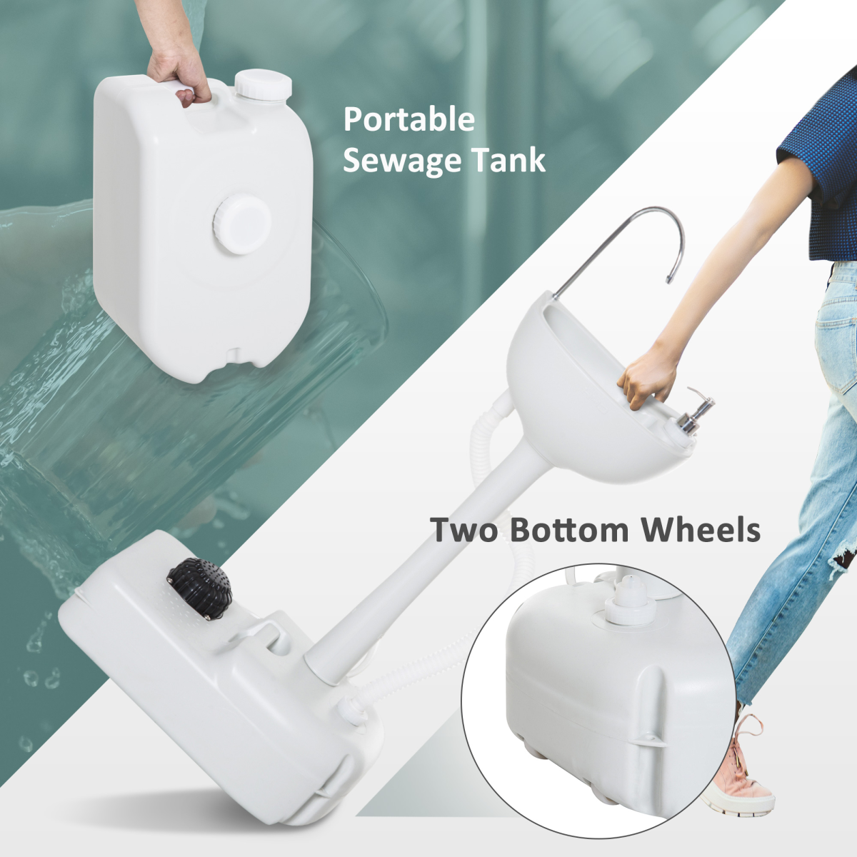 Outsunny Portable Hand Wash Sink with Foot Pump, Soap Dispenser & Towel Holder – Camping Water Tank, 24L Recovery Tank
