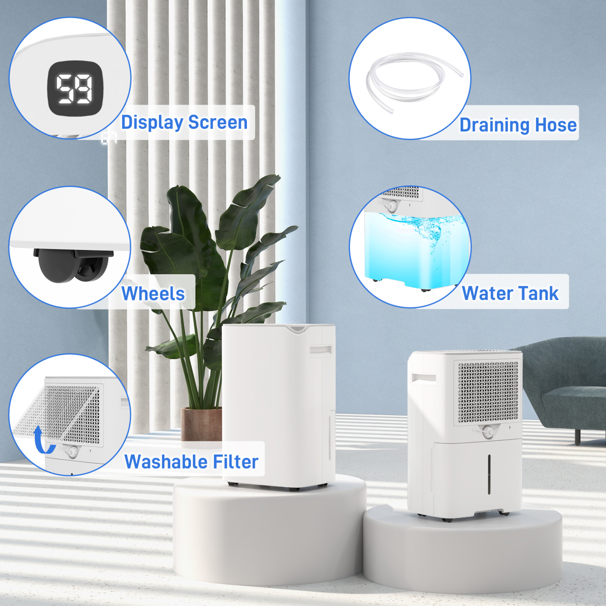 HOMCOM 20L/Day Compact Dehumidifier with 24H Timer – Space-Saving Damp Control for Home & Laundry