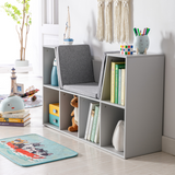 HOMCOM Kids Cabinet with Six Compartments and Cushioned Seat – Toy, Book & Clothes Storage, Grey