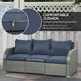 Outsunny 6-Piece Padded Rattan Garden Set with 3-Seater Sofa, 2 Reclining Armchairs, Footstools & Table, Blue