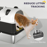 PawHut XL Stainless Steel Cat Litter Box with Flip-Top Lid and Scoop – Enclosed Panda-Style Tray, Black
