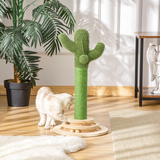 Pawhut Cactus Cat Tree with Sisal Scratching Post, Hanging Ball and Roller Platform – Compact Plush Activity Toy
