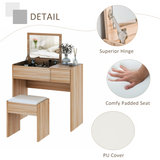 HOMCOM Flip-Top Mirror Dressing Table & Writing Desk with Padded Stool – Hidden Storage