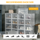 HOMCOM Clear Stackable Shoe Boxes, Set of 18 – Magnetic Doors, Fits up to UK Size 12, 28 x 36 x 21cm