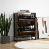 HOMCOM 2 Flip Door Shoe Cabinet with Internal Dividers – Slim Hallway Shoe Storage, Rustic Brown