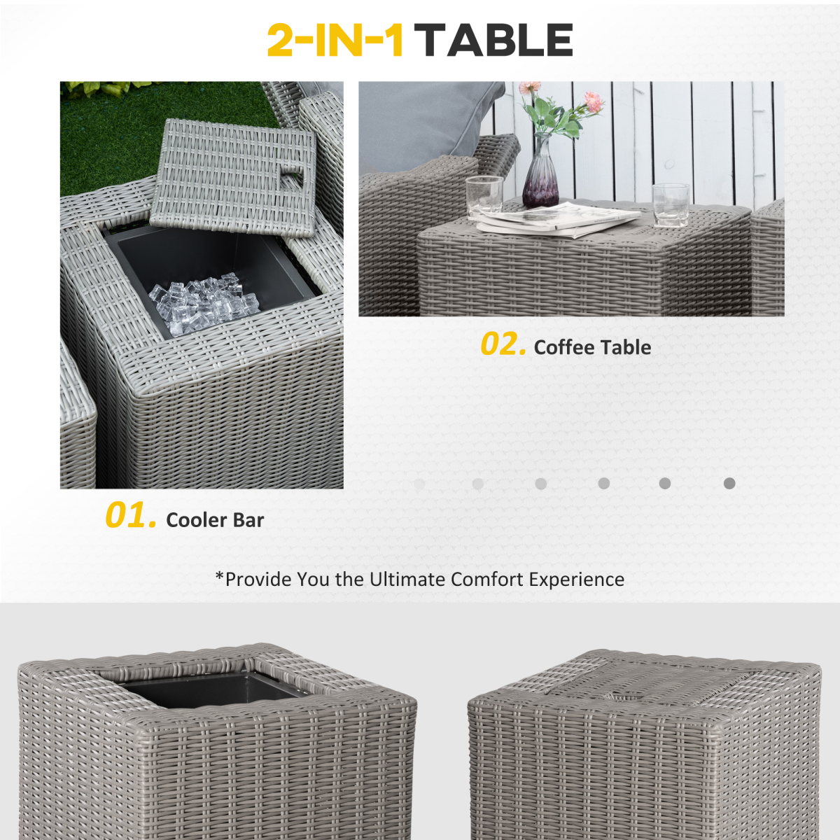 Outsunny 2-Seater Outdoor PE Rattan Patio Set with Cooler Coffee Table, 5-Piece with Cover – Garden Furniture