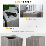 Outsunny 2-Seater Outdoor PE Rattan Patio Set with Cooler Coffee Table, 5-Piece with Cover – Garden Furniture