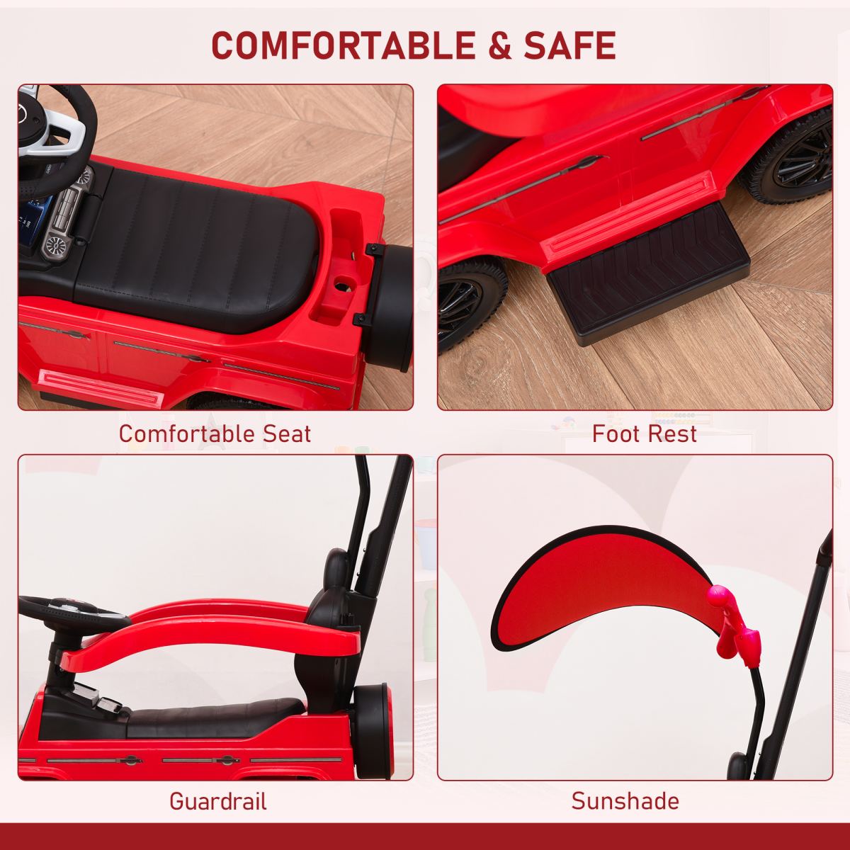 HOMCOM Mercedes-Benz G350 Ride-On Sliding Car with Canopy & Under-Seat Storage – Toddler Floor Slider, Red