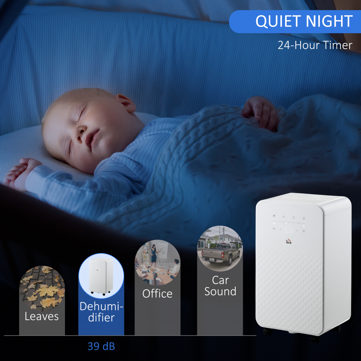 HOMCOM 10L/Day Dehumidifier with Air Purifier, Timer & 5 Modes – Compact Damp and Dust Control