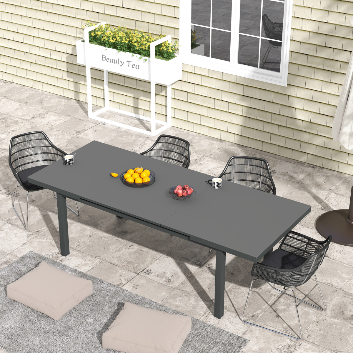 Outsunny Extending Outdoor Garden Table for 6–8 with Tempered Glass Top & Aluminium Frame – Patio Dining, Charcoal Grey