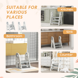 AIYAPLAY Foldable Toddler Tower with Adjustable Height, Handle and Non-Slip Steps – Kitchen Helper Stool, Grey