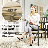 Outsunny Outdoor Dining Set with 4 Stackable Cushioned Armchairs & Metal Table, 50mm Umbrella Hole – Black/Beige
