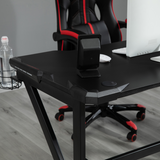 HOMCOM Gaming Desk with Steel K-Frame, Cup Holder, Headphone Hook and Cable Management – 120cm Racing PC Desk