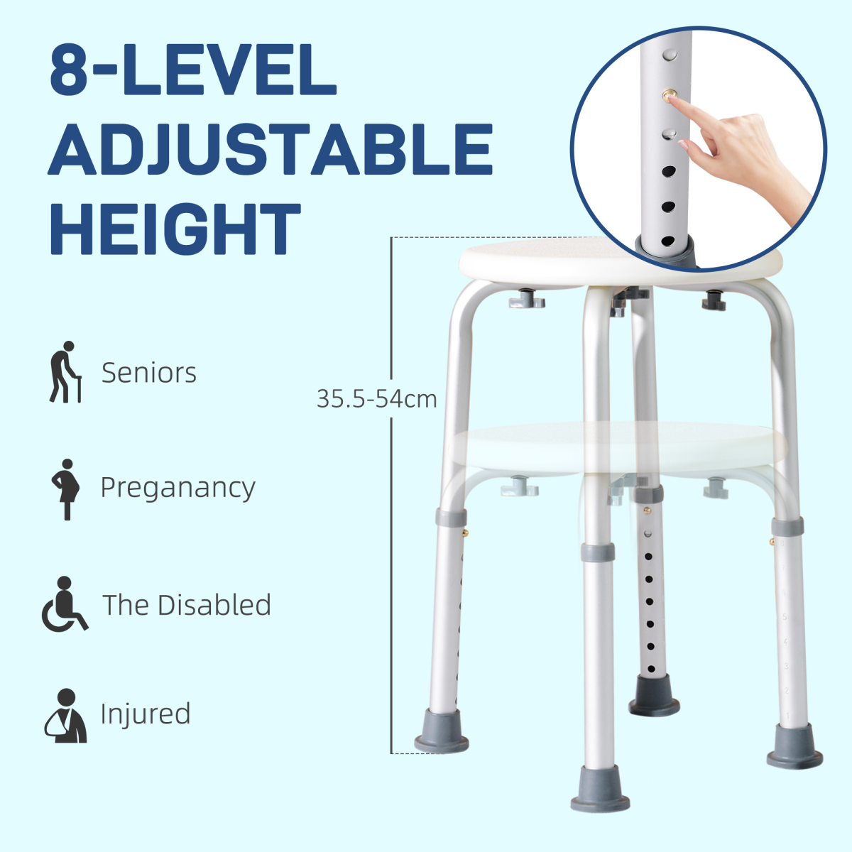 HOMCOM Adjustable Bath Chair Shower Stool with Suction Pads – Bathroom Safety Aid for the Elderly