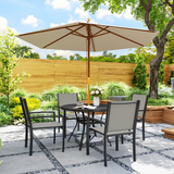 Outsunny 5-Piece Garden Dining Set with Round Table & 4 Stackable Chairs – Patio Furniture, Dark Grey