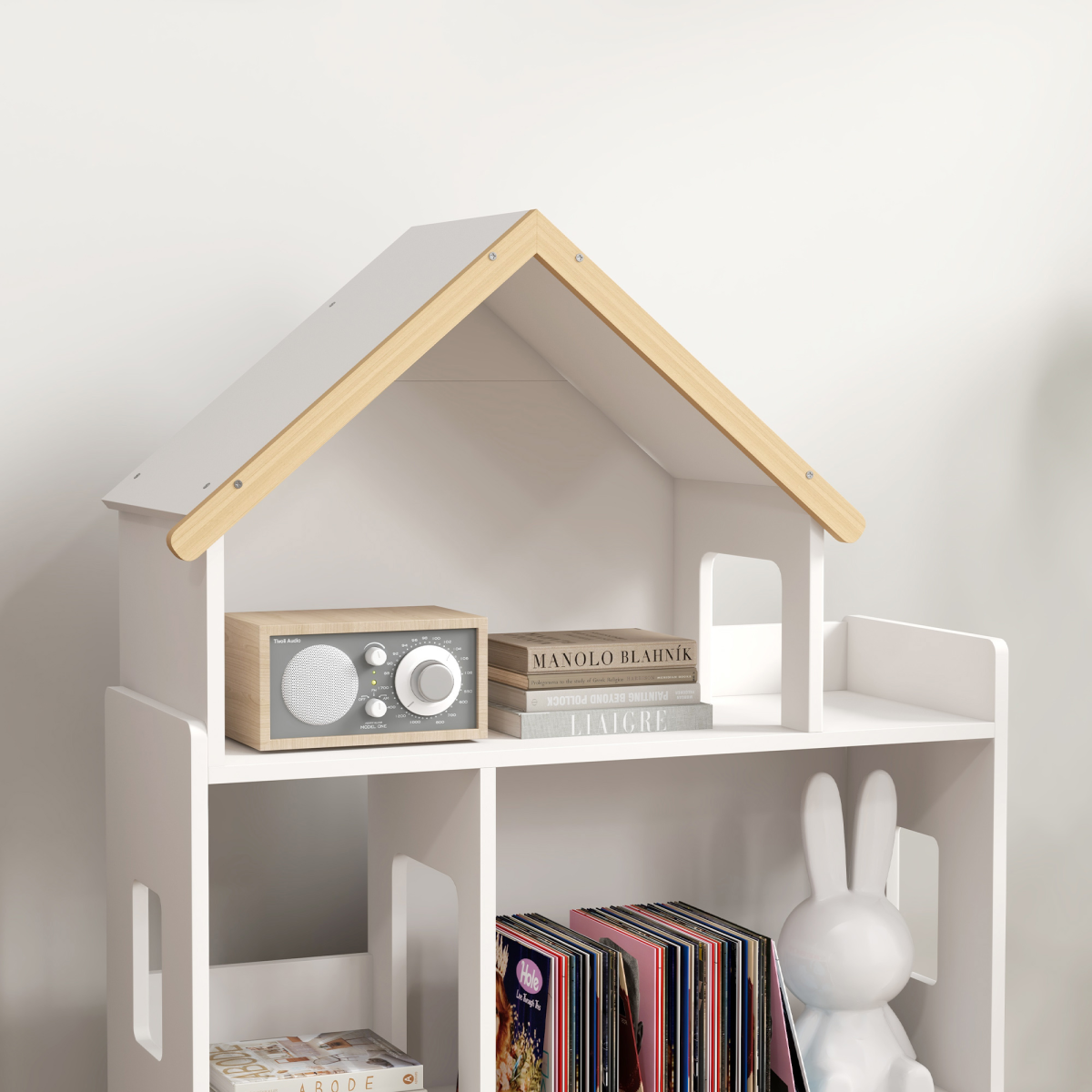 ZONEKIZ 3 Tier Kids Toy Storage Shelf with 6 Cubbies and Solid Wood Feet for Playroom or Bedroom, White