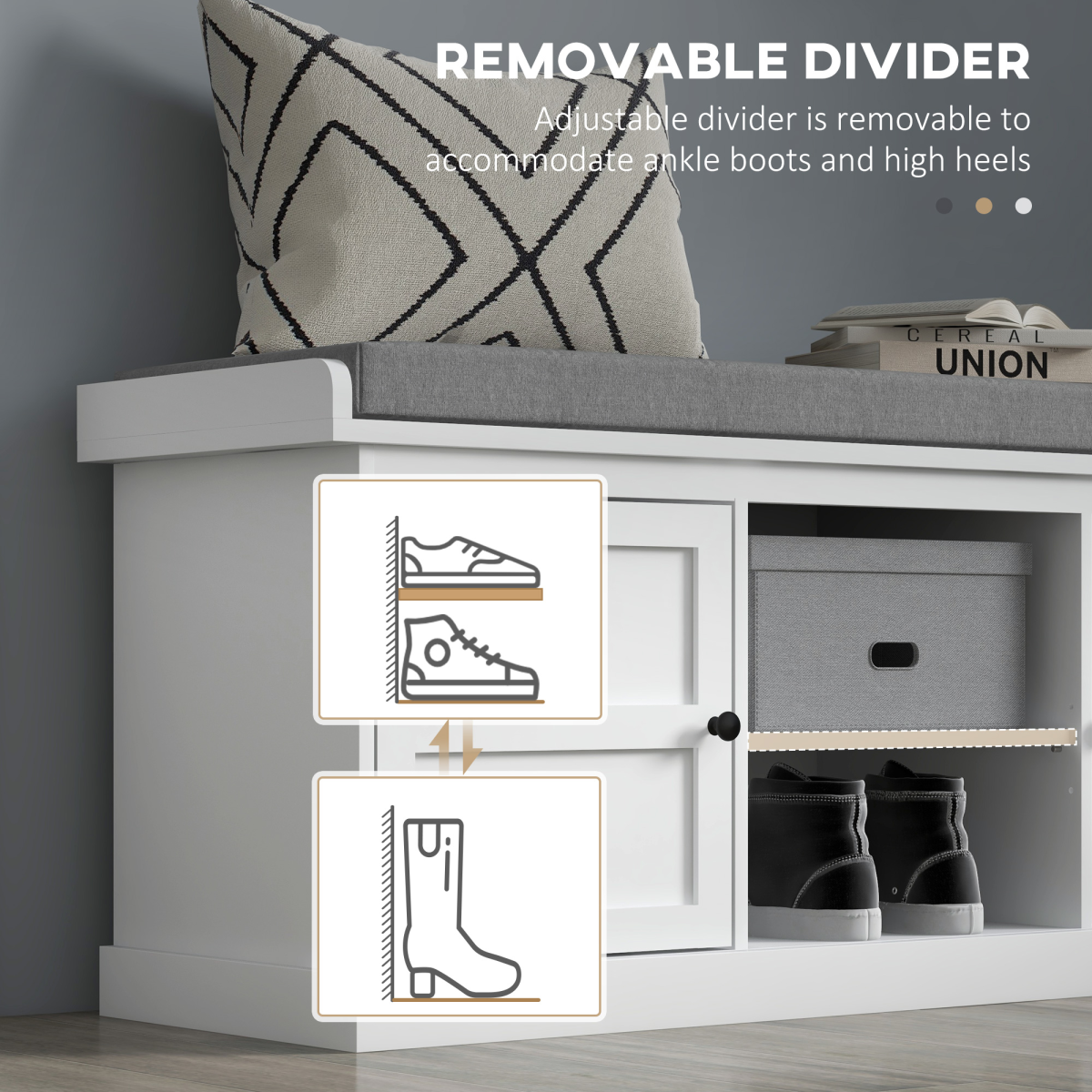 HOMCOM Shoe Storage Bench with Padded Cushion & 2 Cabinets – Hallway Seat, White