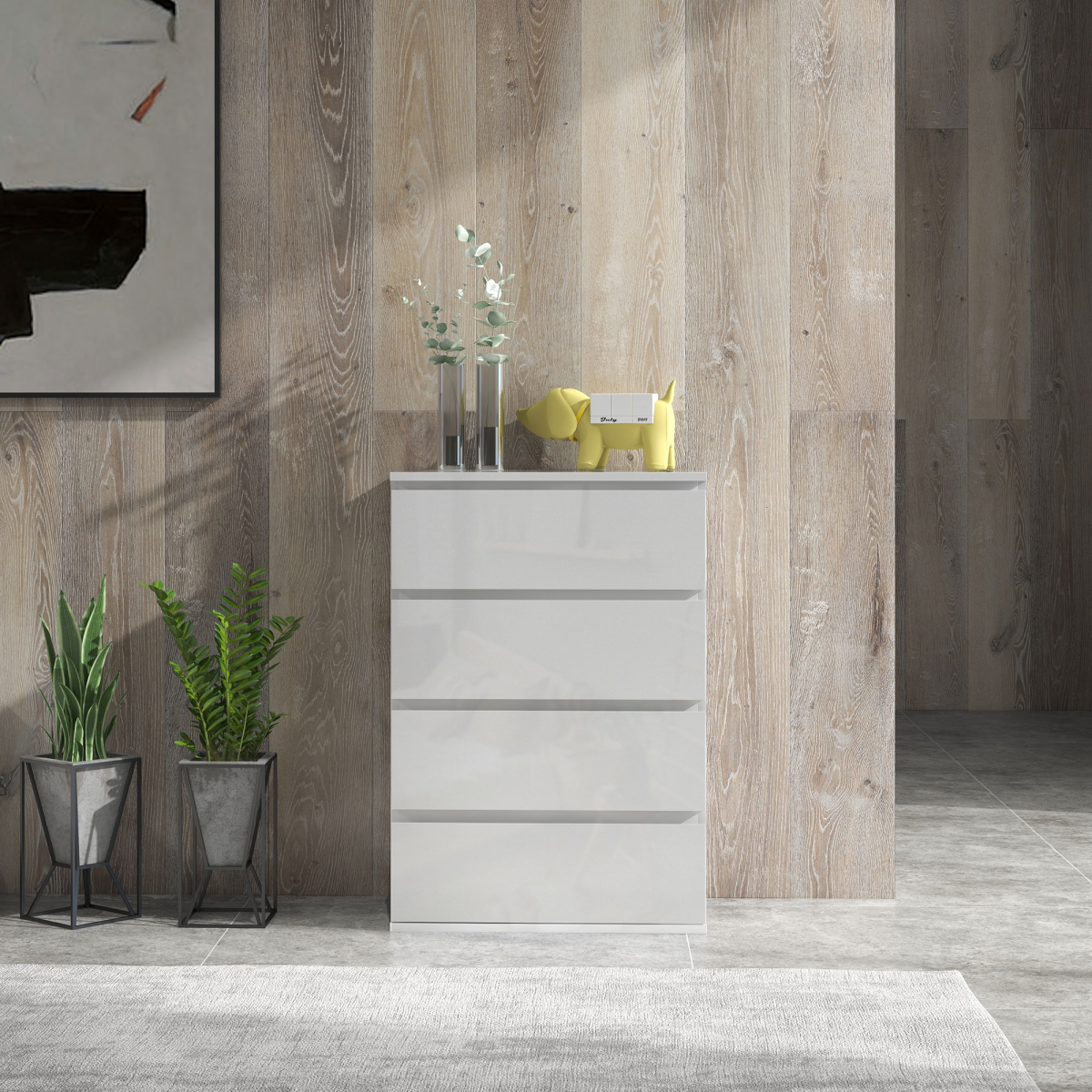HOMCOM High Gloss 4 Drawer Chest of Drawers with Metal Runners – Bedroom & Hallway Storage