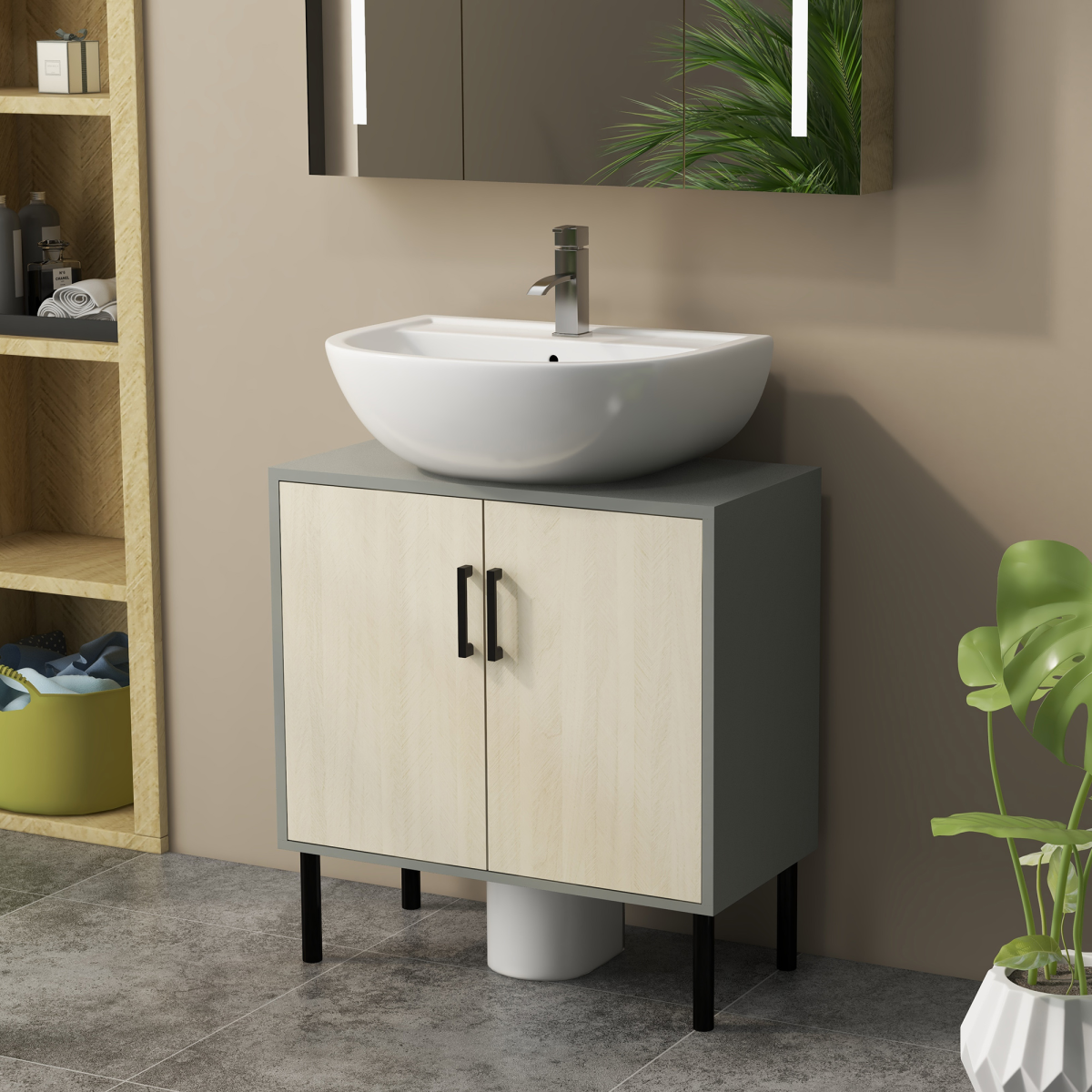 kleankin Under Sink Bathroom Basin Cabinet with Shelf and U-Shaped Cut-Out – Cloakroom Storage