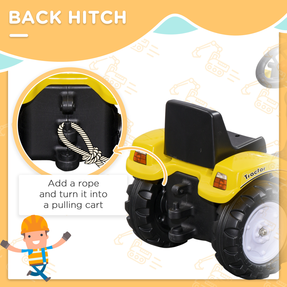 HOMCOM Pedal Go Kart Ride-On Excavator with Metal Frame, Hand Brake & Front Digger – Kids Toy, Yellow and Black