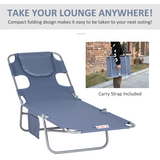 Outsunny Folding Beach Chaise Lounge with Padded Face Hole & 5-Level Adjustable Backrest – Sun Lounger, Grey